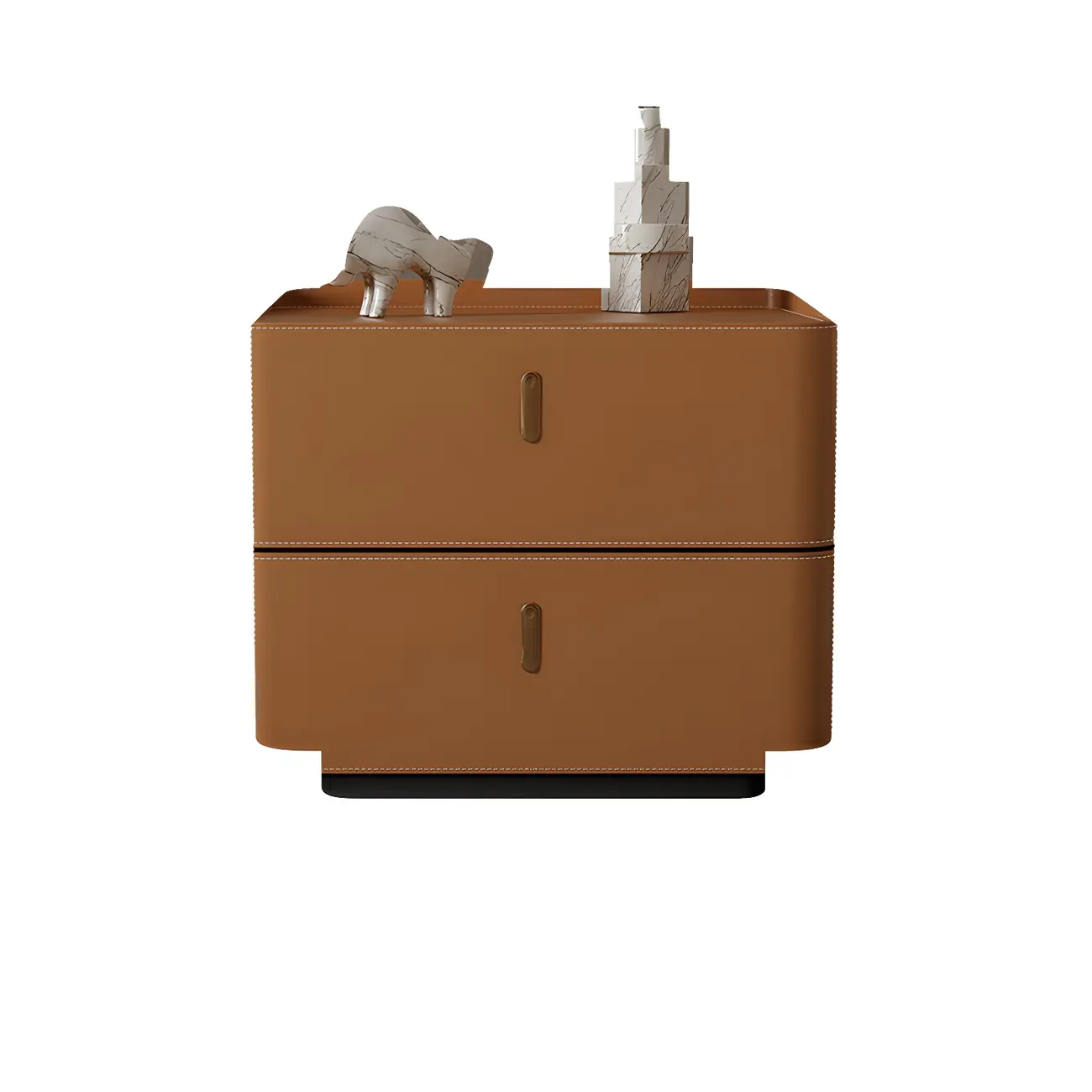 Modern Black Faux Leather Top Wood 2-Drawer Nightstand Image - 10 | homeyfad