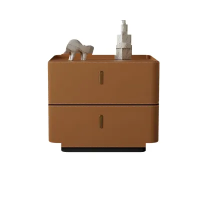 Modern Black Faux Leather Top Wood 2-Drawer Nightstand Image - 10