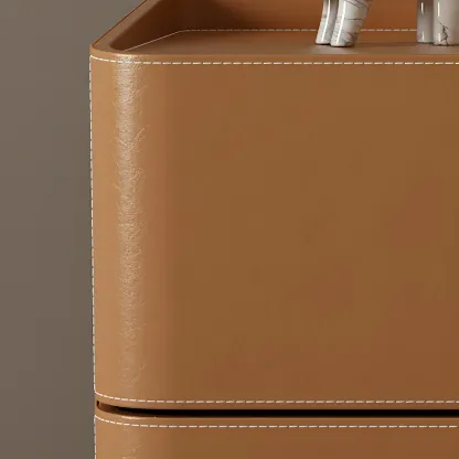 Modern Black Faux Leather Top Wood 2-Drawer Nightstand Image - 12