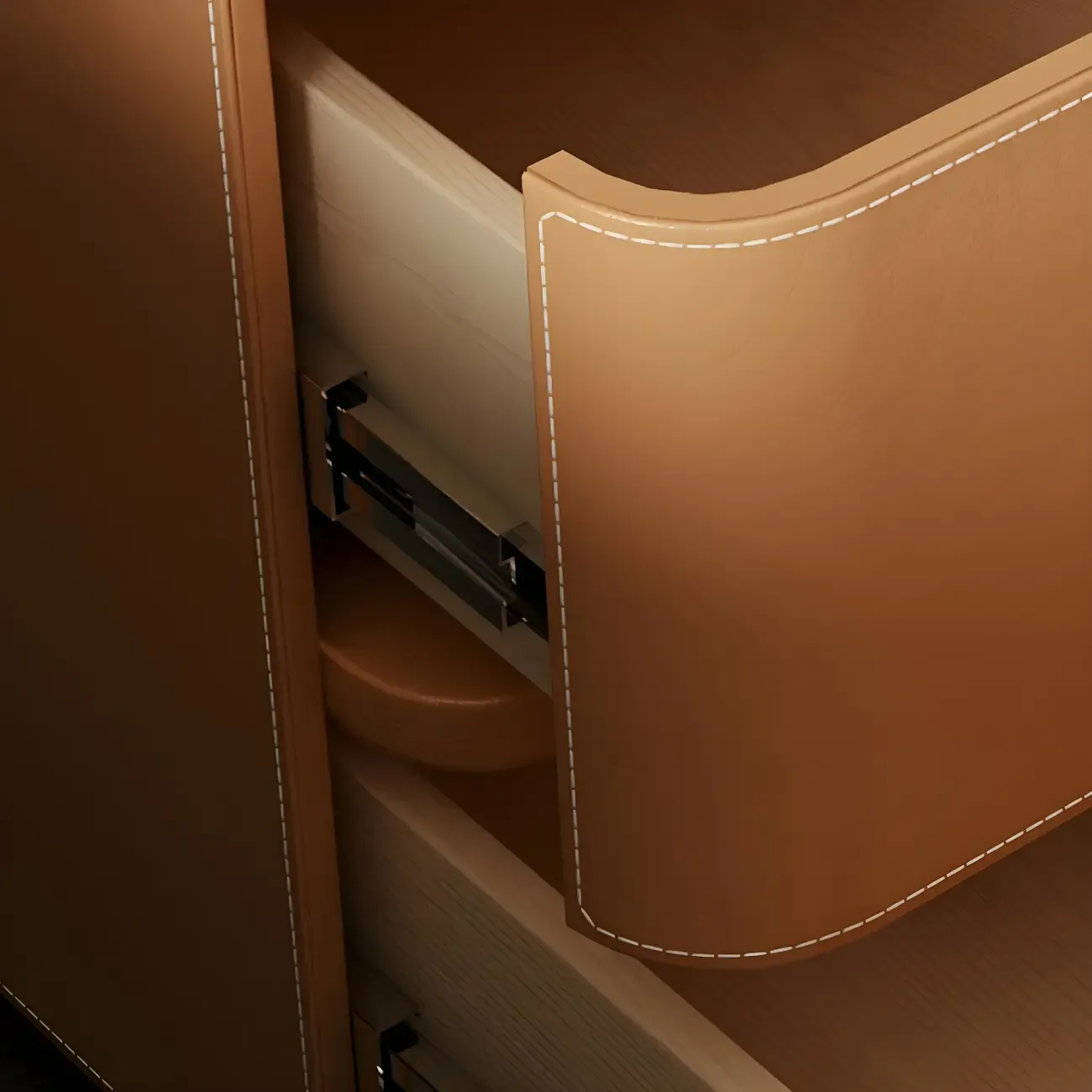 Modern Black Faux Leather Top Wood 2-Drawer Nightstand Image - 14