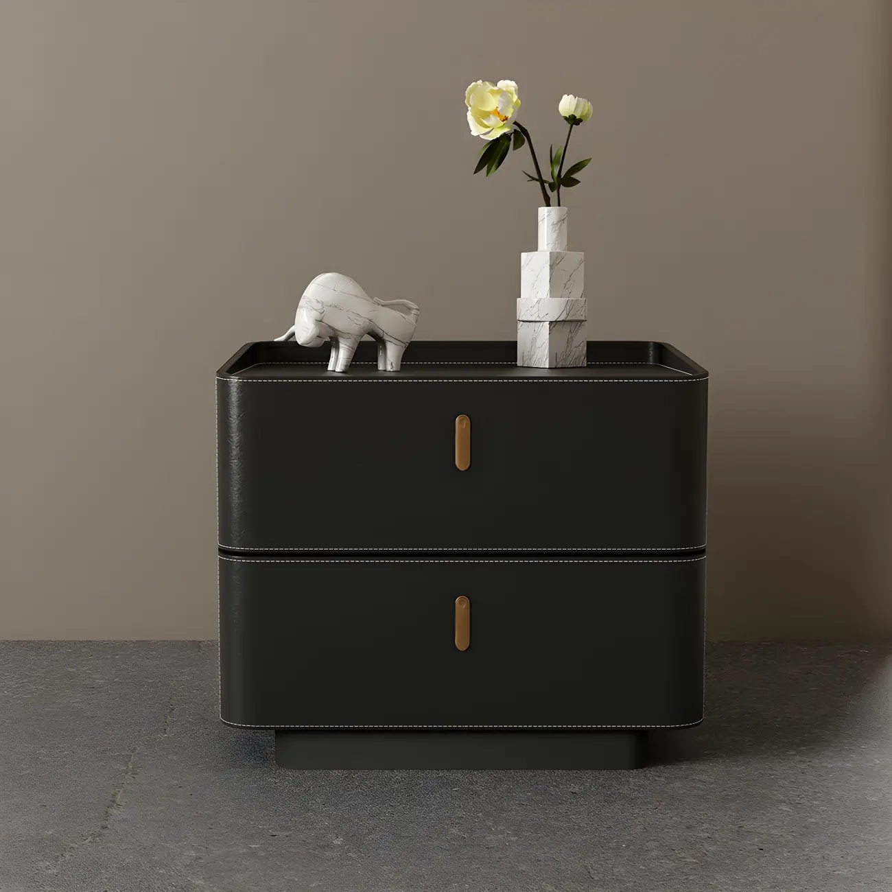 Modern Black Faux Leather Top Wood 2-Drawer Nightstand Image - 17 | homeyfad