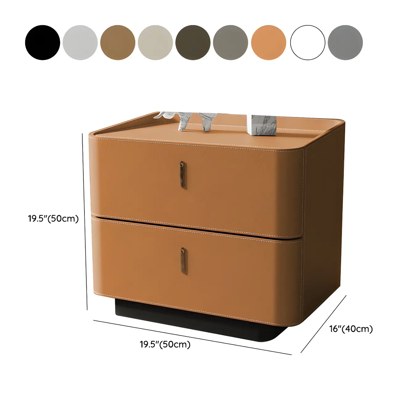 Modern Black Faux Leather Top Wood 2-Drawer Nightstand #size | homeyfad