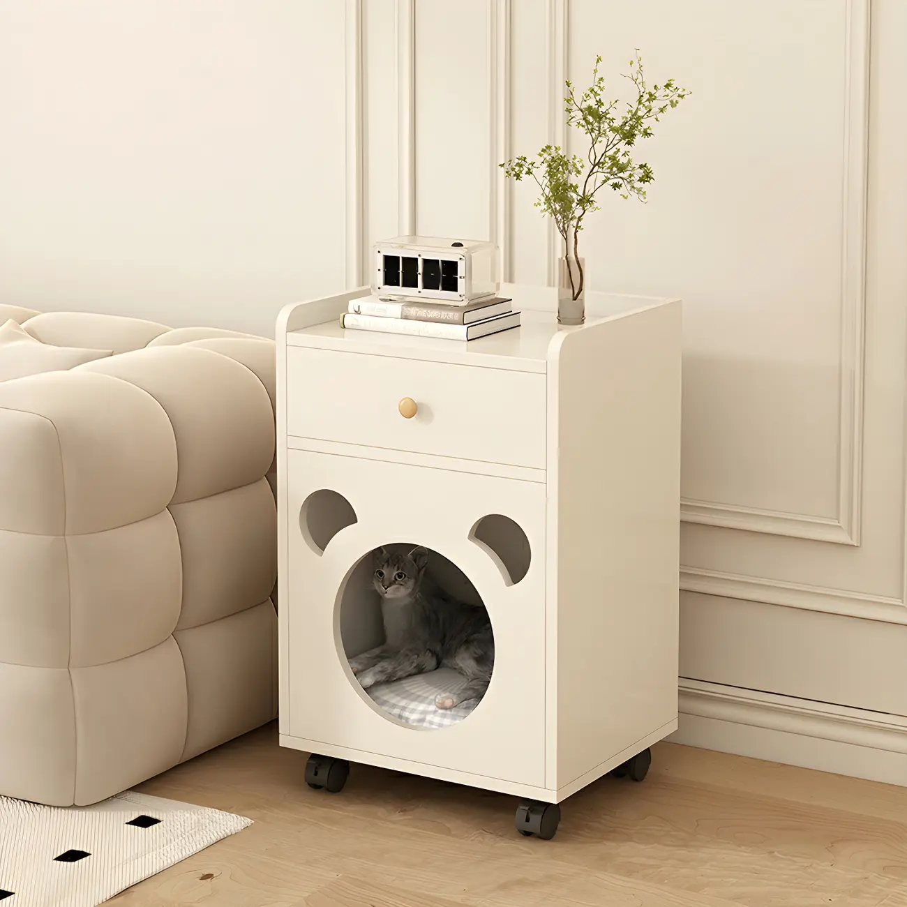 White Nightstand with Pet House and Storage Image - 1 | homeyfad