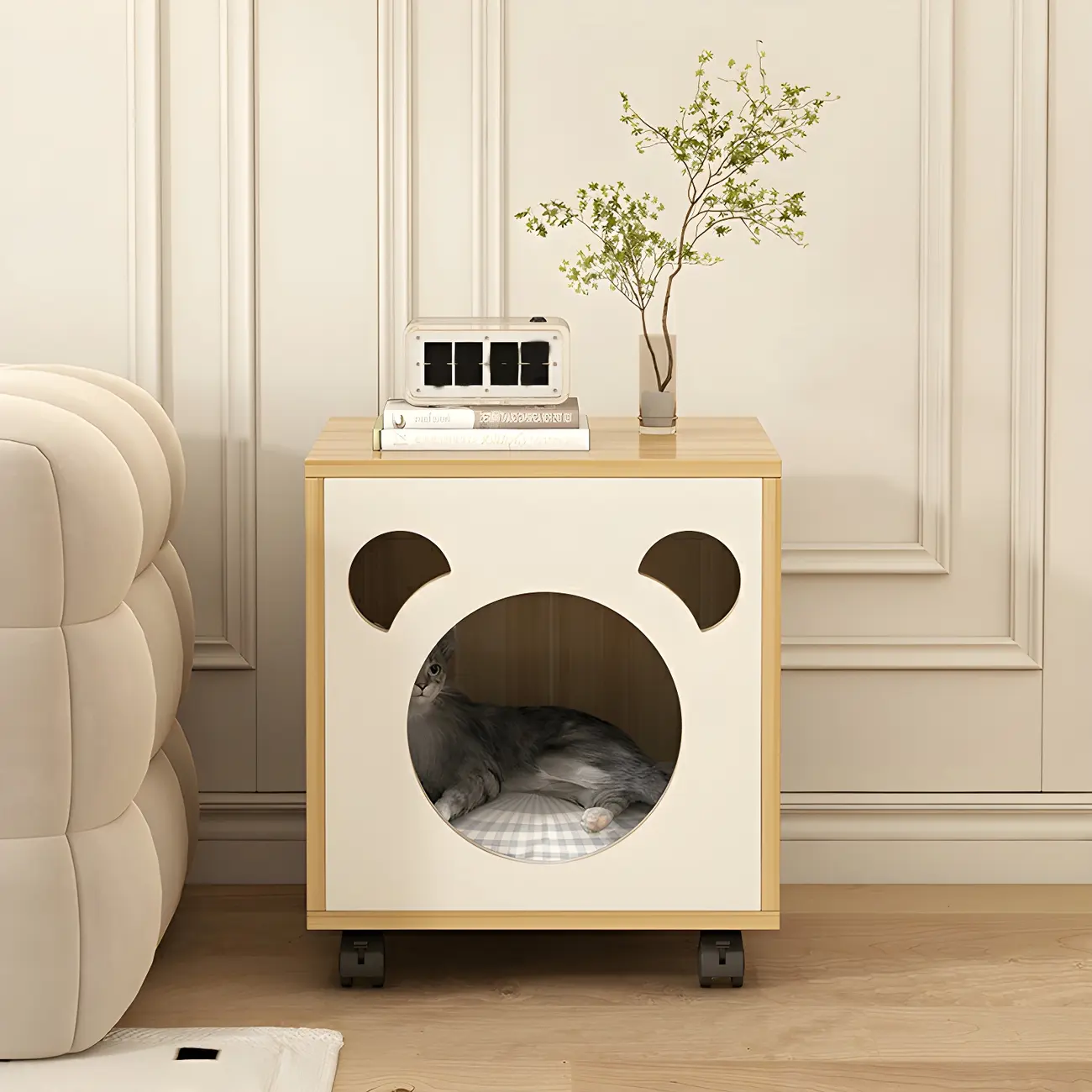 White Nightstand with Pet House and Storage Image - 2 | homeyfad