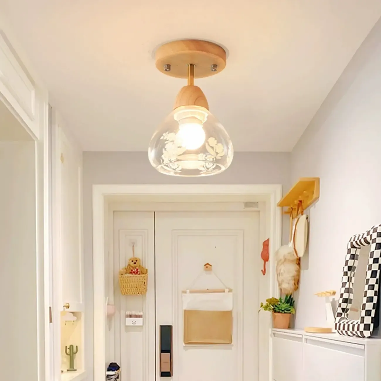 Cone-Shaped Glass Semi Flush Ceiling Light for Living Room Image - 1