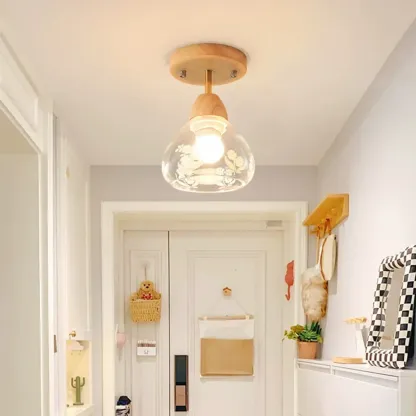 Cone-Shaped Glass Semi Flush Ceiling Light for Living Room Image - 1