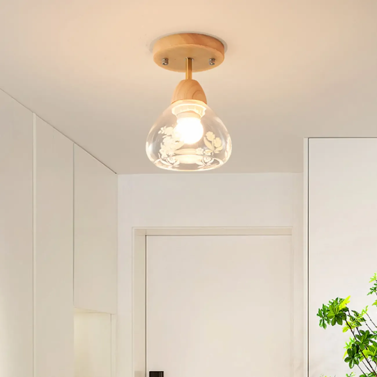 Cone-Shaped Glass Semi Flush Ceiling Light for Living Room Image - 2