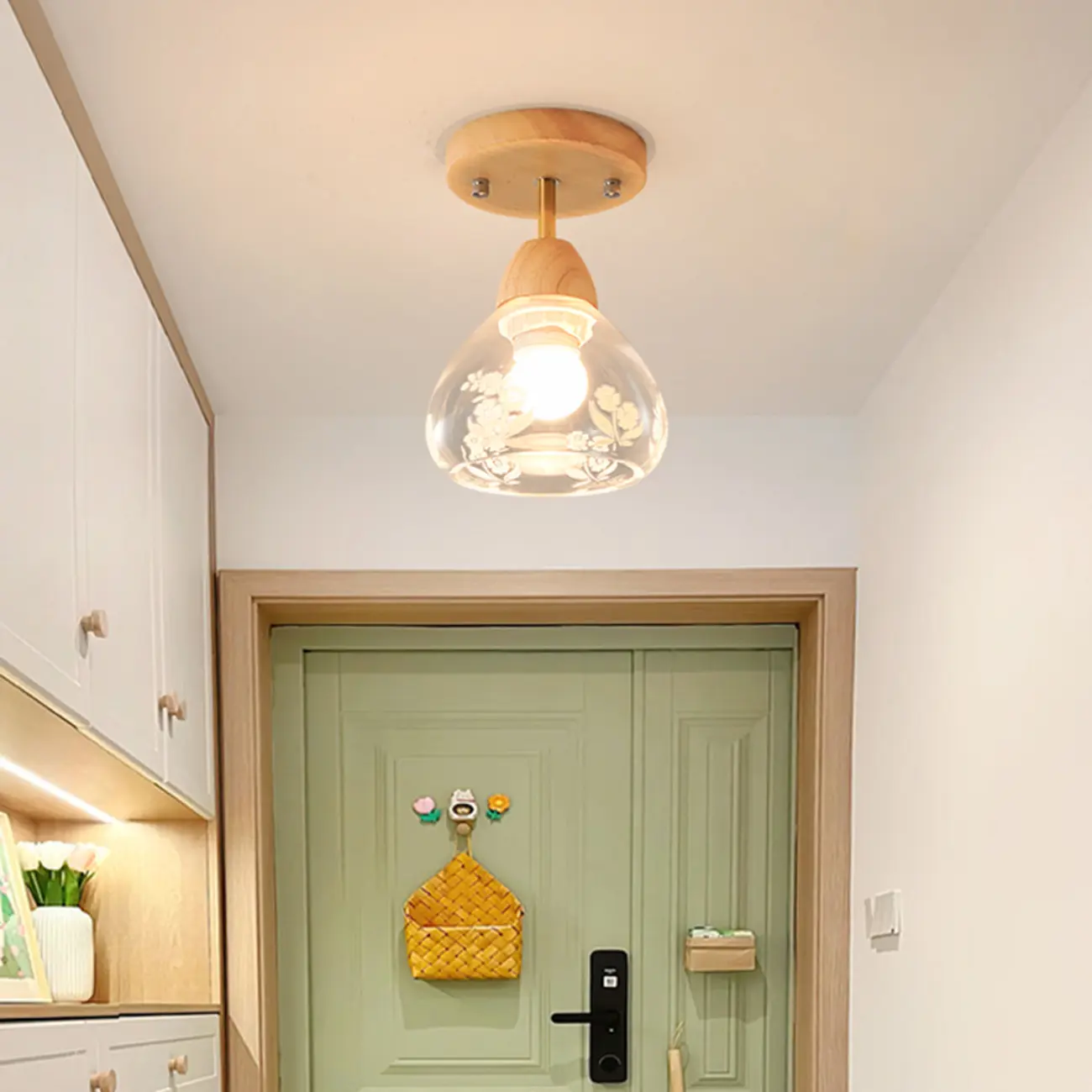 Cone-Shaped Glass Semi Flush Ceiling Light for Living Room Image - 3 | homeyfad