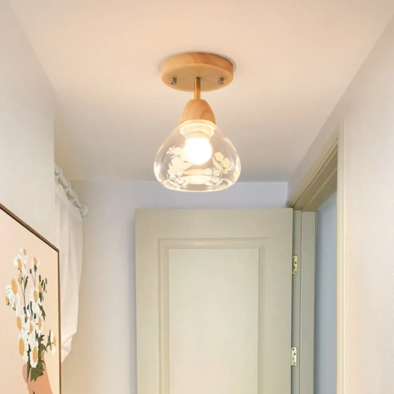Cone-Shaped Glass Semi Flush Ceiling Light for Living Room Image - 4