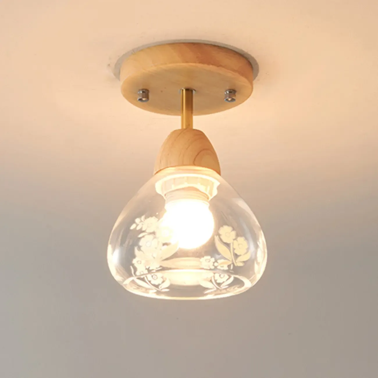 Cone-Shaped Glass Semi Flush Ceiling Light for Living Room Image - 8