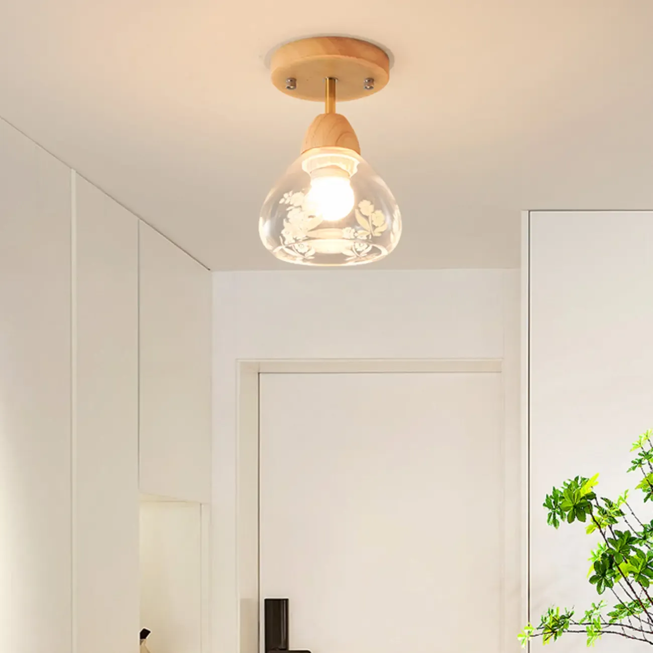 Cone-Shaped Glass Semi Flush Ceiling Light for Living Room Image - 13