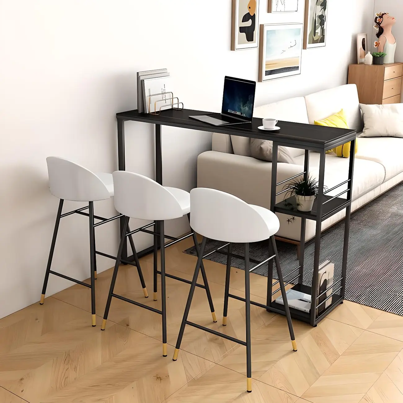 Modern Stone Top Metal 2-Shelf Bar Table for Kitchen Pub Image - 1 | homeyfad