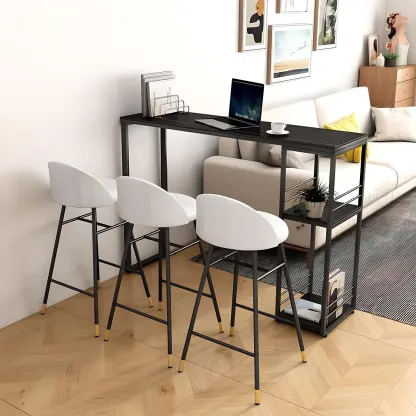 Modern Stone Top Metal 2-Shelf Bar Table for Kitchen Pub Image - 1