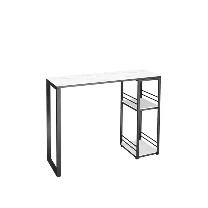 Modern Stone Top Metal 2-Shelf Bar Table for Kitchen Pub Image - 5