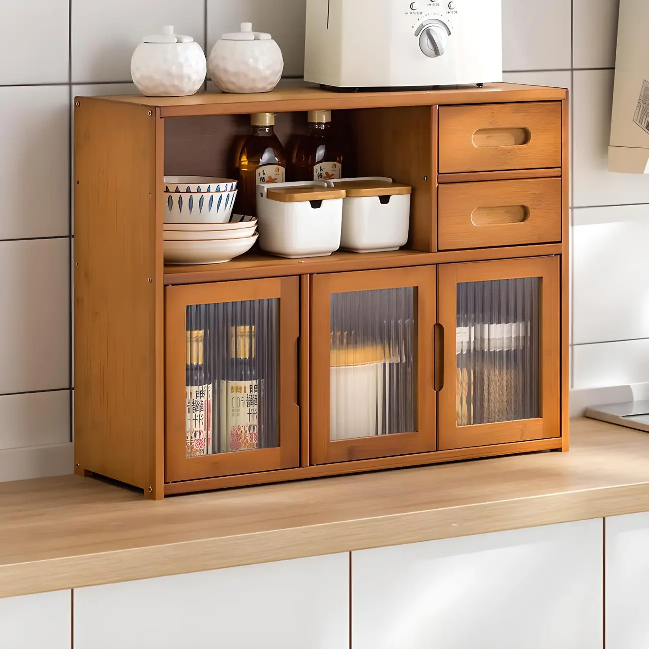 Modern Bamboo Display Cabinet with Acrylic Doors Image - 4 | homeyfad