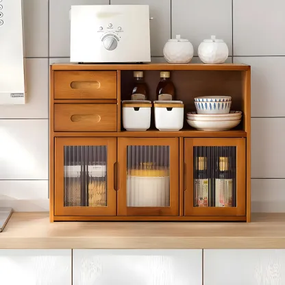 Modern Bamboo Display Cabinet with Acrylic Doors Image - 6