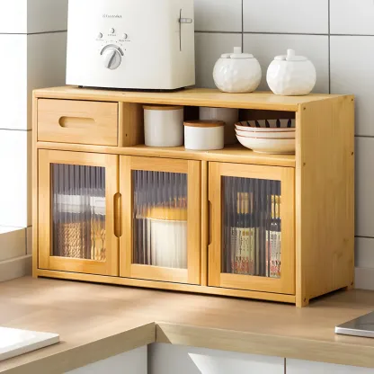 Modern Bamboo Display Cabinet with Acrylic Doors Image - 7