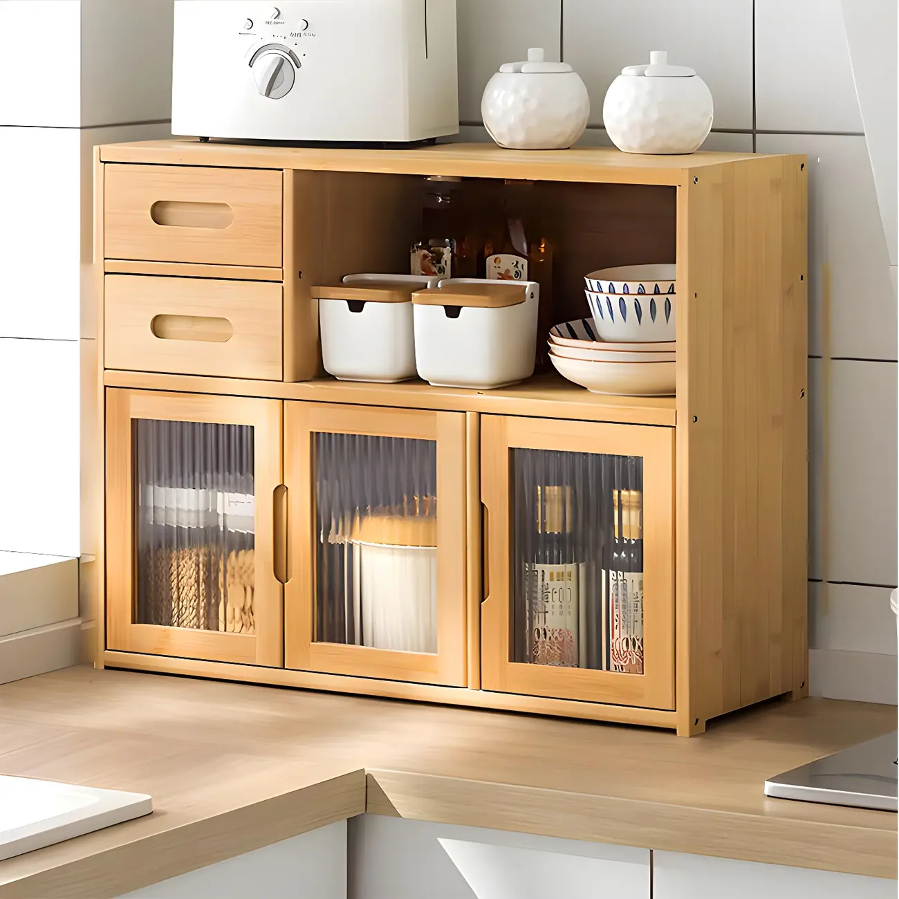 Modern Bamboo Display Cabinet with Acrylic Doors Image - 10 | homeyfad