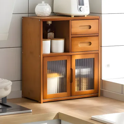 Modern Bamboo Display Cabinet with Acrylic Doors Image - 11