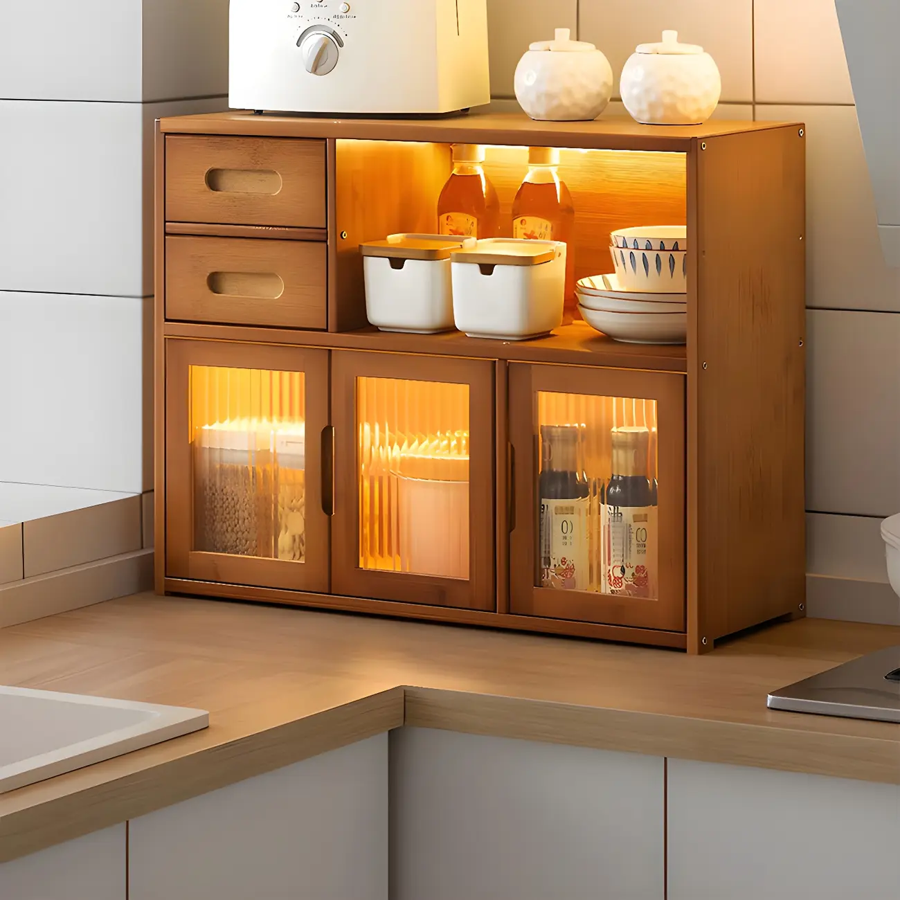 Modern Bamboo Display Cabinet with Acrylic Doors Image - 13 | homeyfad