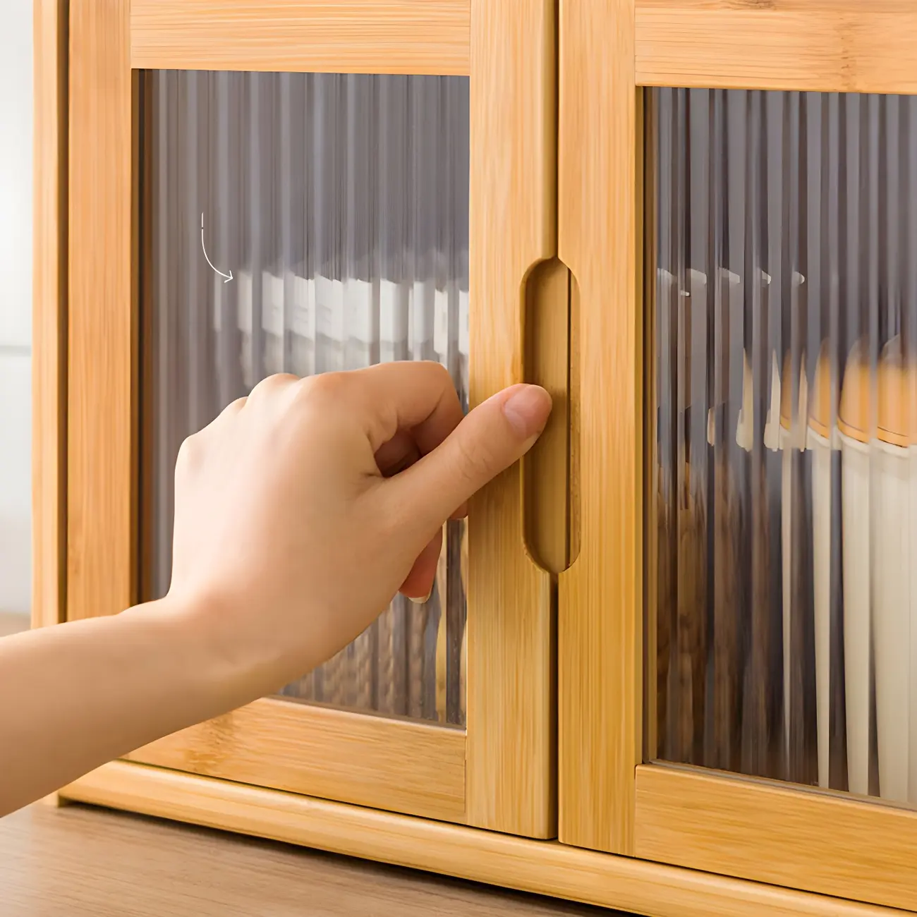 Modern Bamboo Display Cabinet with Acrylic Doors Image - 14 | homeyfad
