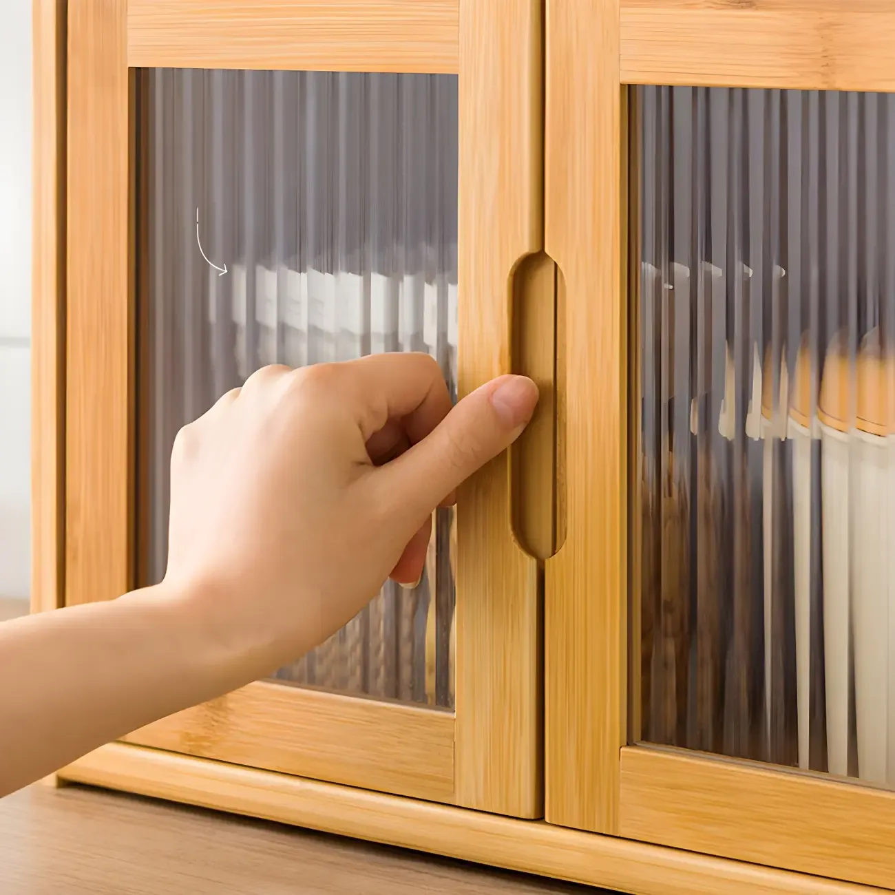 Modern Bamboo Display Cabinet with Acrylic Doors Image - 14