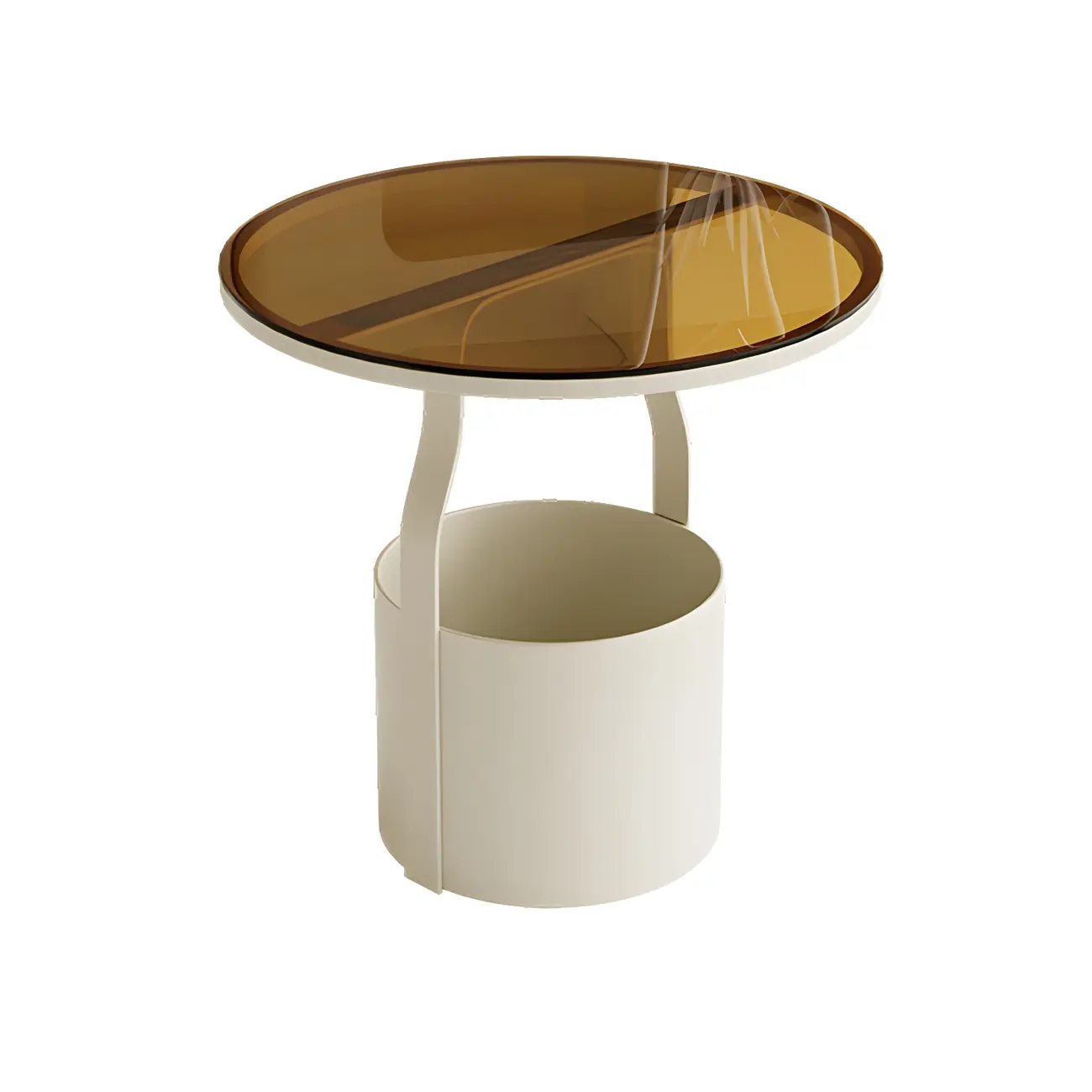 Nordic Round Glass End Table with Drum Base and Storage Image - 5 | homeyfad
