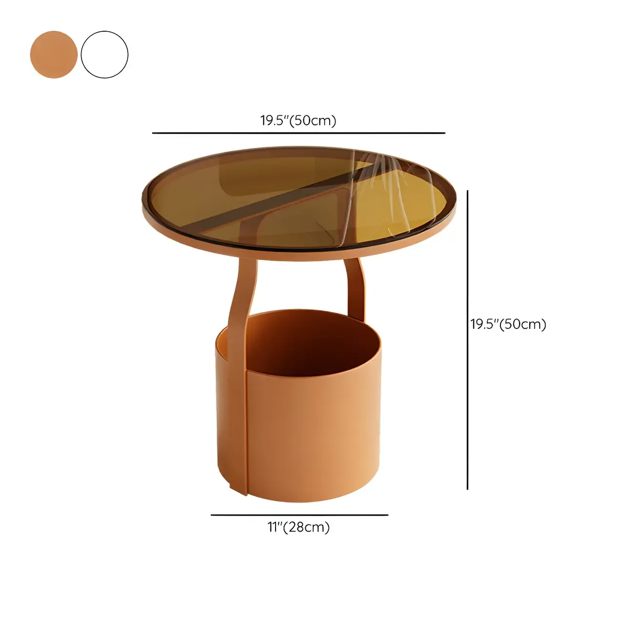 Nordic Round Glass End Table with Drum Base and Storage #size