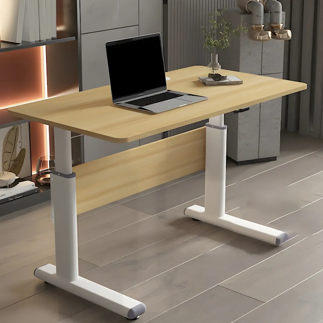 Modern Rectangular T-Shape Adjustable Standing Desk for Office Image - 3