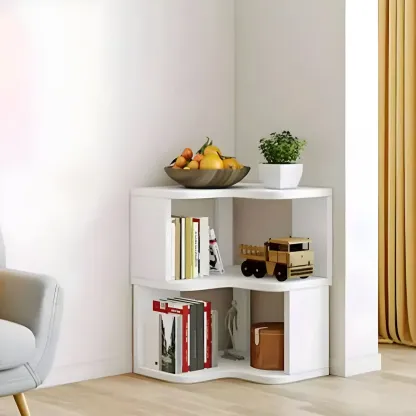 Vertical Wooden Corner Bookcase with Open Shelves Image - 5