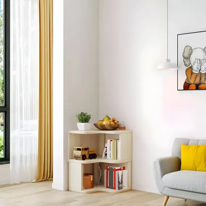 Vertical Wooden Corner Bookcase with Open Shelves Image - 11