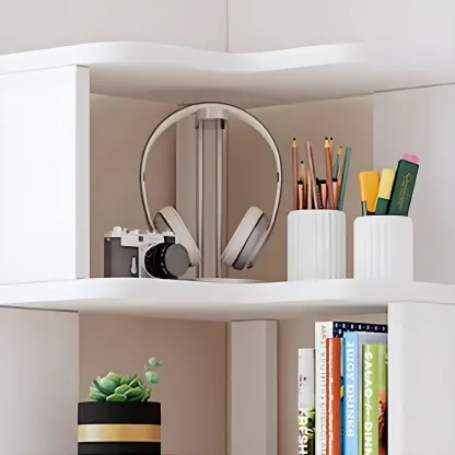 Vertical Wooden Corner Bookcase with Open Shelves Image - 12
