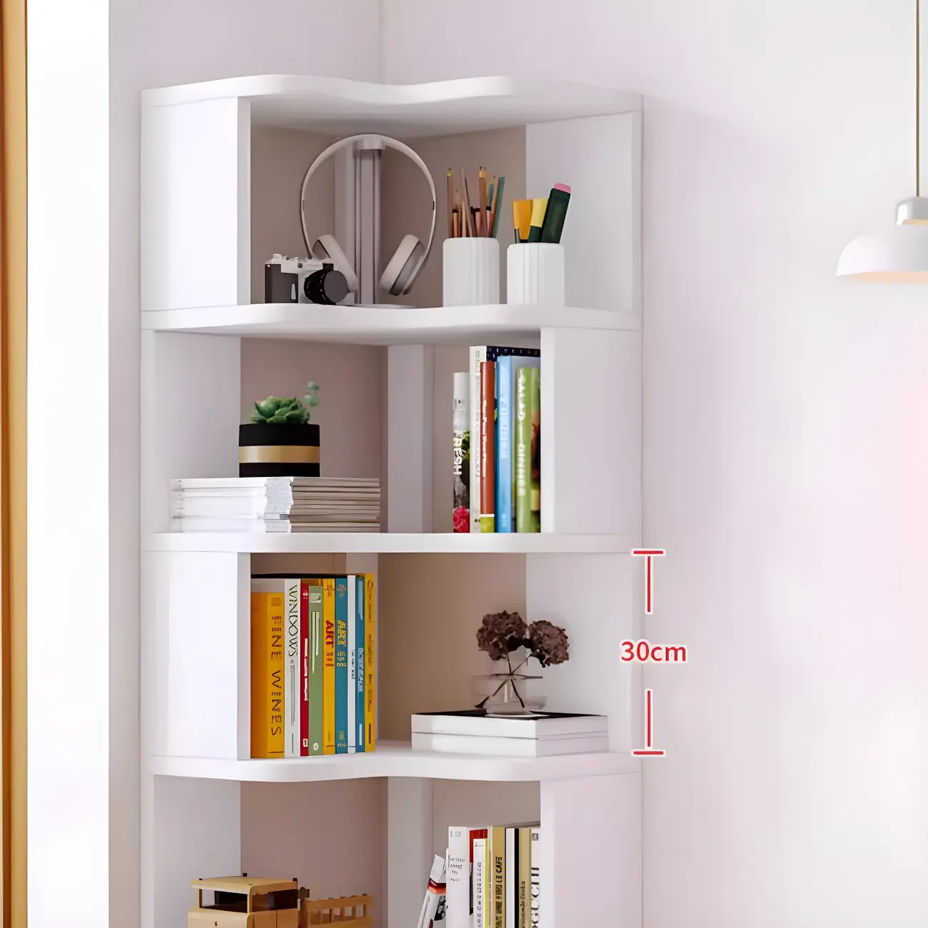 Vertical Wooden Corner Bookcase with Open Shelves Image - 14 | homeyfad