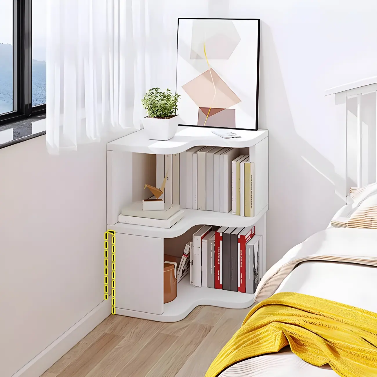 Vertical Wooden Corner Bookcase with Open Shelves Image - 20 | homeyfad