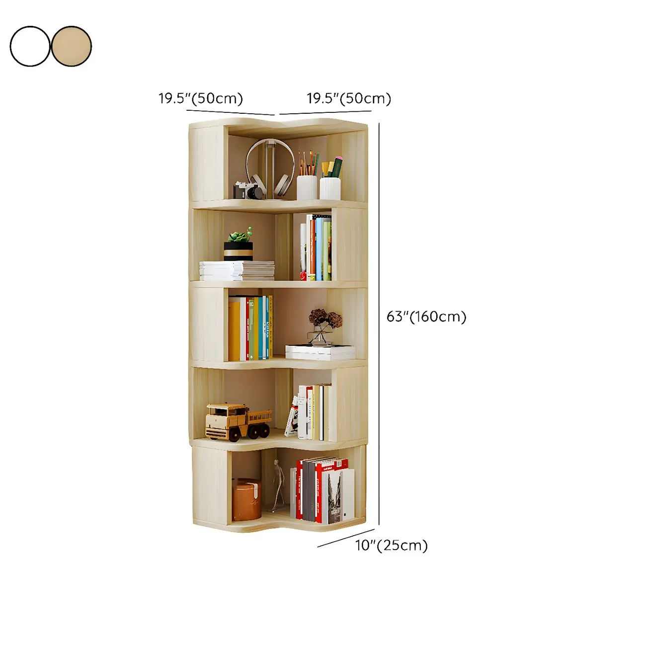 Vertical Wooden Corner Bookcase with Open Shelves Image - 24 | homeyfad