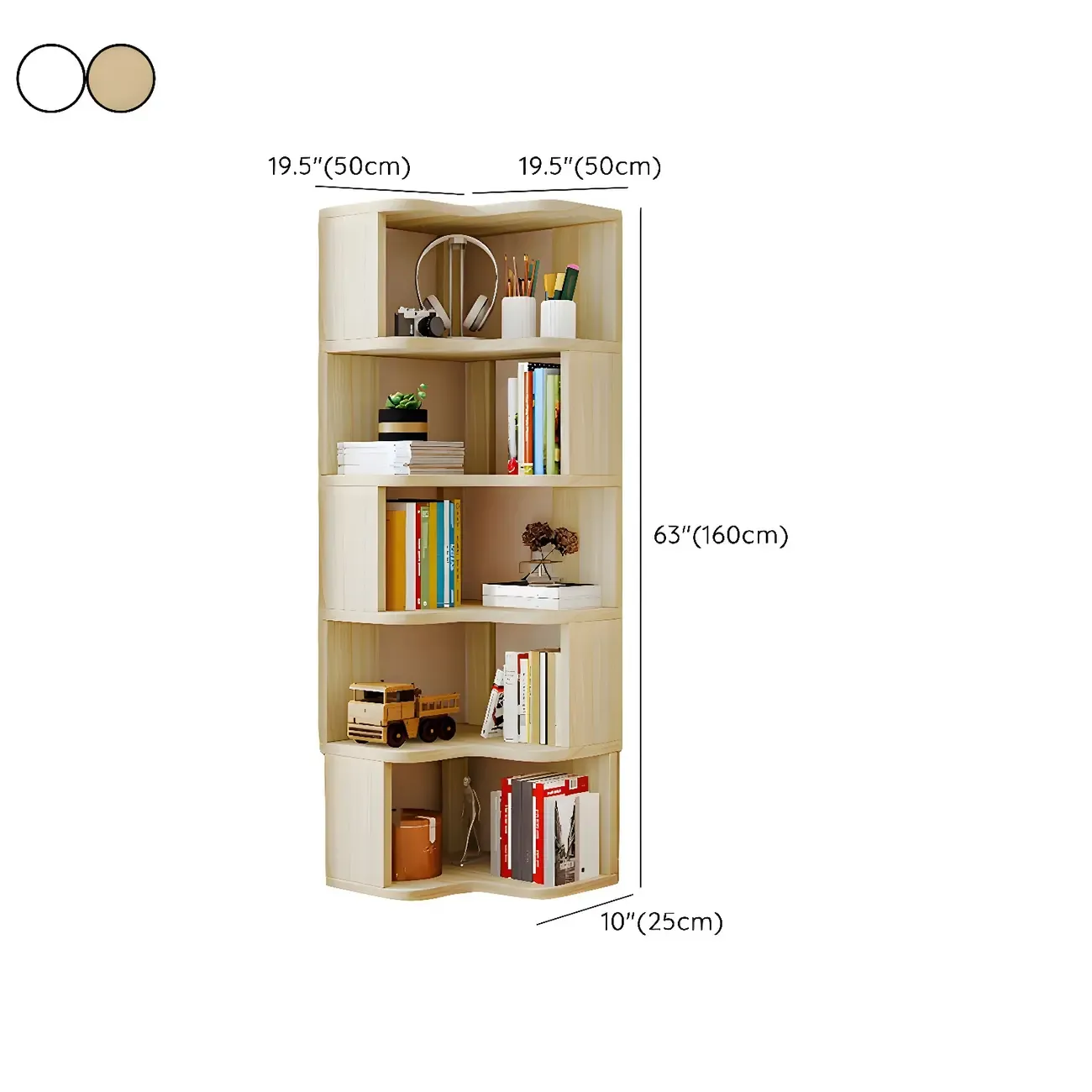 Vertical Wooden Corner Bookcase with Open Shelves Image - 24