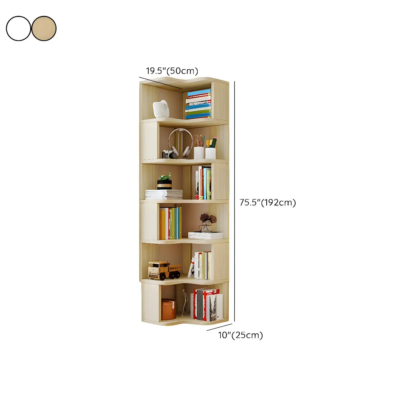 Vertical Wooden Corner Bookcase with Open Shelves Image - 25