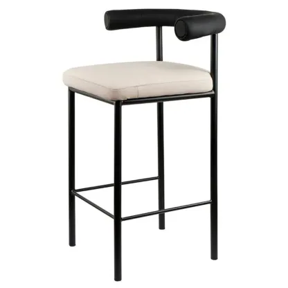 Modern Upholstered Low Back Metal Frame Bar Stools Image - 6