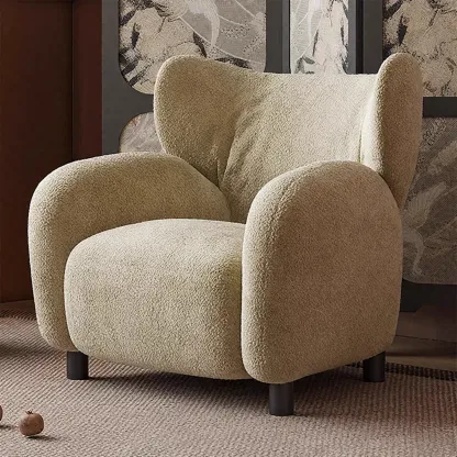 Modern Chenille Fabric Wingback Accent Chair with Arms Image - 5