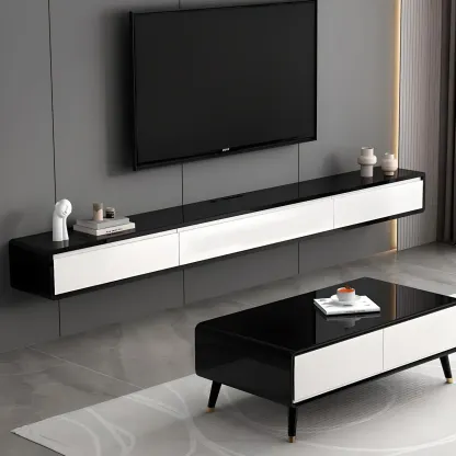 Wooden Wooden Floating TV Stand with Cable Management Image - 1