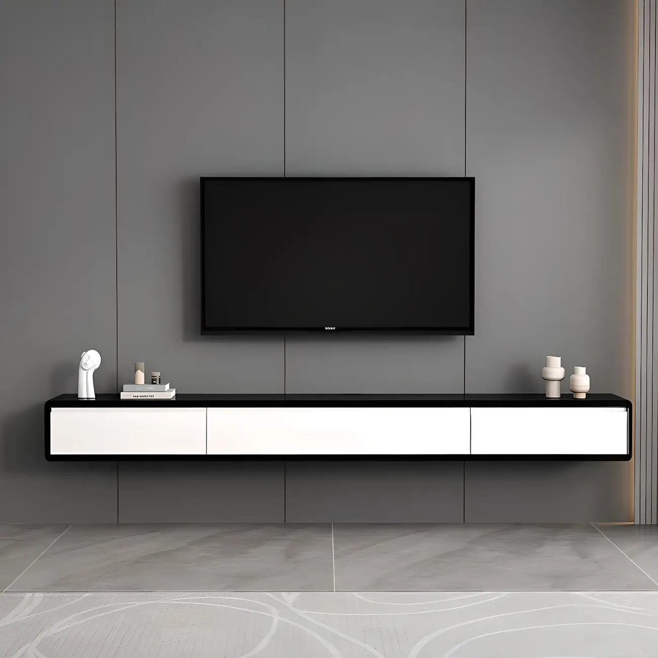 Wooden Wooden Floating TV Stand with Cable Management Image - 4 | homeyfad
