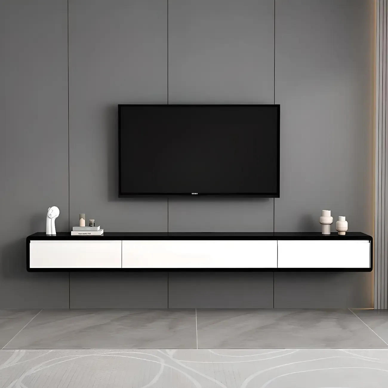 Wooden Wooden Floating TV Stand with Cable Management Image - 4