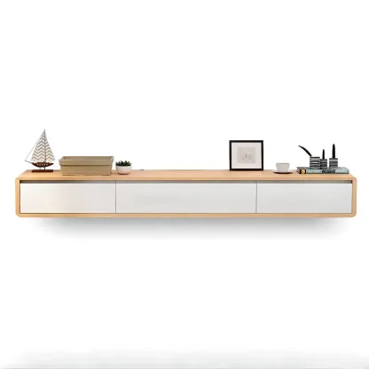 Wooden Wooden Floating TV Stand with Cable Management Image - 6
