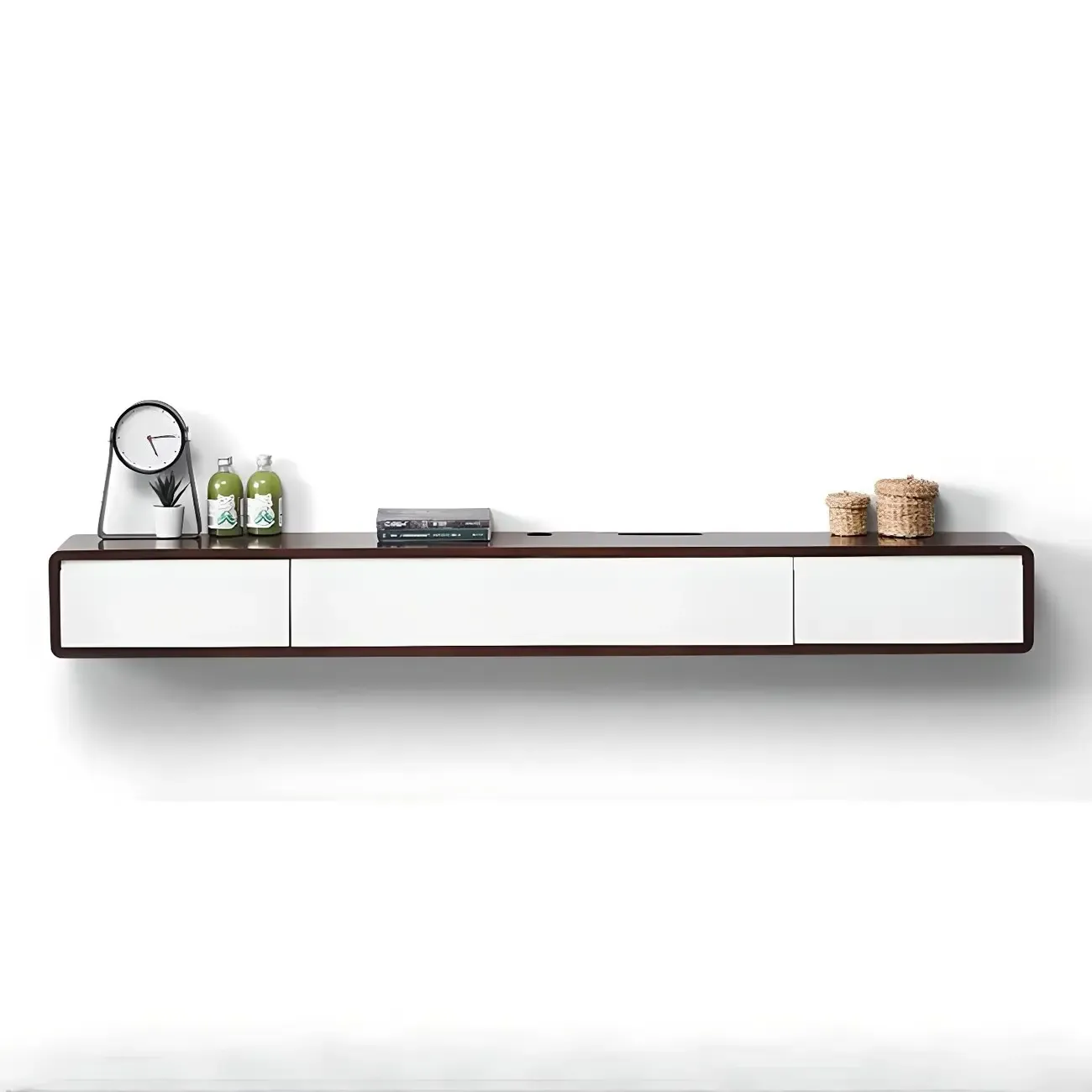 Wooden Wooden Floating TV Stand with Cable Management Image - 7