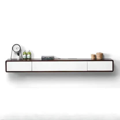 Wooden Wooden Floating TV Stand with Cable Management Image - 7
