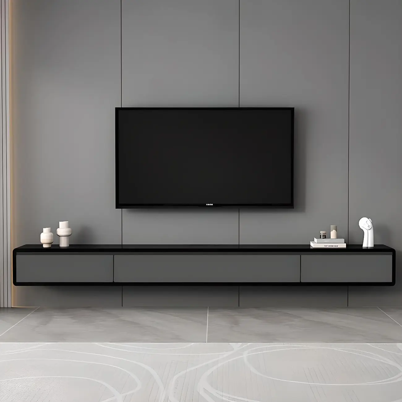 Wooden Wooden Floating TV Stand with Cable Management Image - 8 | homeyfad