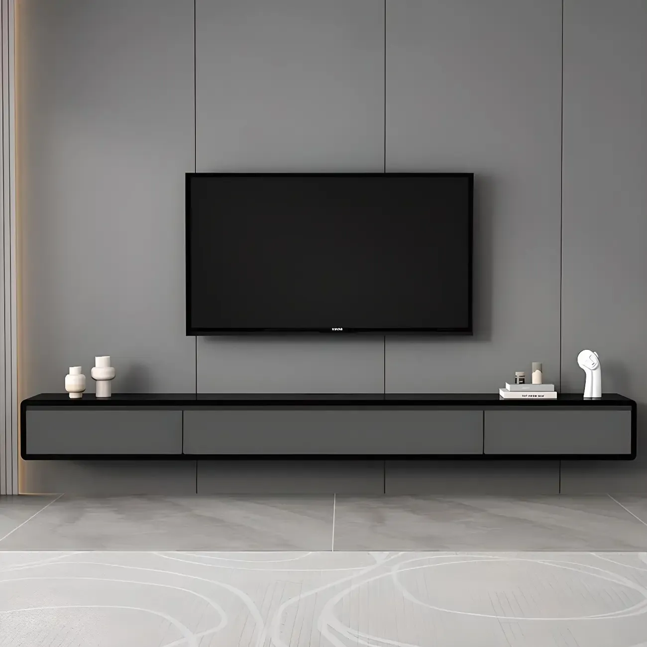 Wooden Wooden Floating TV Stand with Cable Management Image - 8