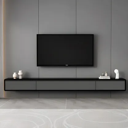 Wooden Wooden Floating TV Stand with Cable Management Image - 8