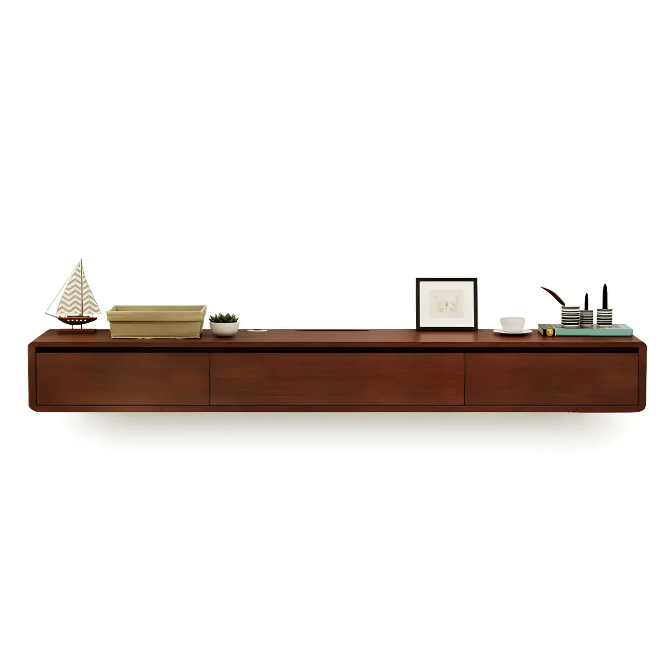 Wooden Wooden Floating TV Stand with Cable Management Image - 9