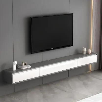 Wooden Wooden Floating TV Stand with Cable Management Image - 2